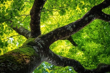 Fototapeta premium Lush canopy, sunlight filtering through leaves