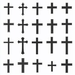 Two rows feature a set of six distinct cross designs that are black and white in color