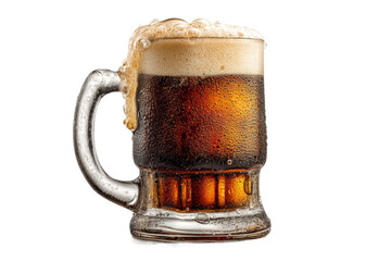 PNG Frosty glass of dark beer with foam overflowing on transparent background