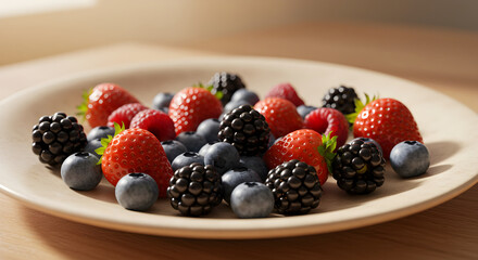 Fresh And Colorful Berry Mix On The Plate Ready For A Healthy Snack