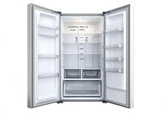 Empty refrigerator with interior shelving and drawers