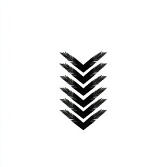 The symbol of a minimalist black arrow represents movement or direction, with its tip directed downward at an oval shape