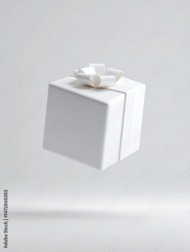 Poster Floating 3D Gift Box on a Minimal White Background Showcasing Simplicity and Elegance for Various Occasions