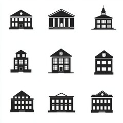 Fototapeta premium A collection of silhouetted architectural structures is presented, highlighting elements including spires, arches, and flags