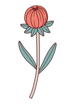 pink flower stem with green leaves clip art preview
