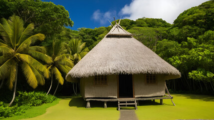 Traditional thatched roof hut, Yap Island, Micronesia