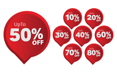 Different Percent Discount Sticker Discount Price Tag Set. Up To 10, 20, 30, 40, 50, 60, 70 ,80 Percentage Vector , Red Discount Labels Up to 80% Off – Sale Promotion Badges