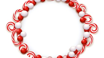 Obraz premium Festive Christmas Candy Frame on White Background for Holiday Greetings and Messages