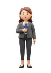 3D Render of a Female News Reporter Holding a Microphone
