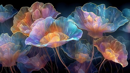 Obraz premium A close-up of a bouquet of pink and blue flowers against a dark background