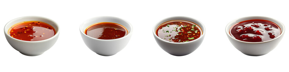 Set, group, collection of Bowl with sauce isolated on a transparent background.