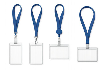 blank ID badges with lanyards isolated on transparent background.