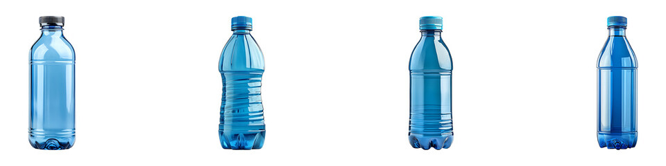 Set, group, collection of blue water bottle isolated on a transparent background.
