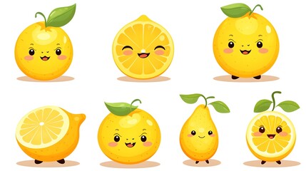 Colorful Cartoon Vector Illustration of Cute Lemons Fruits Isolated on White Background