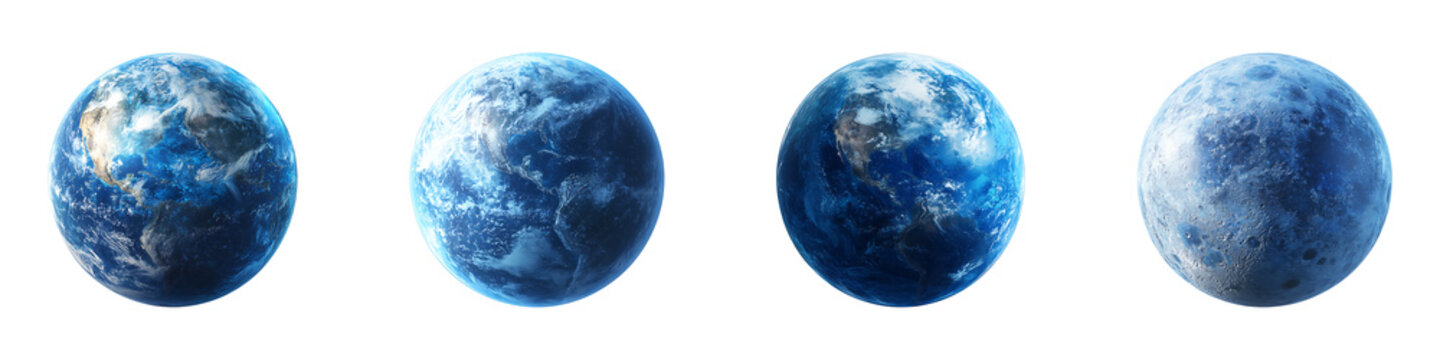Set, group, collection of blue planet isolated on a transparent background.