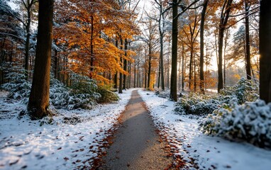 Winters embrace Forest path blends colors