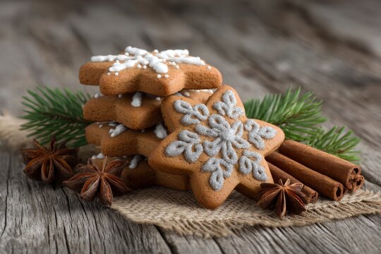 Star-Shaped Gingerbread Cookies: Rustic Winter Festive Delights