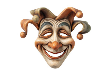 PNG Colorful jester mask with smiling expression and curved hat design