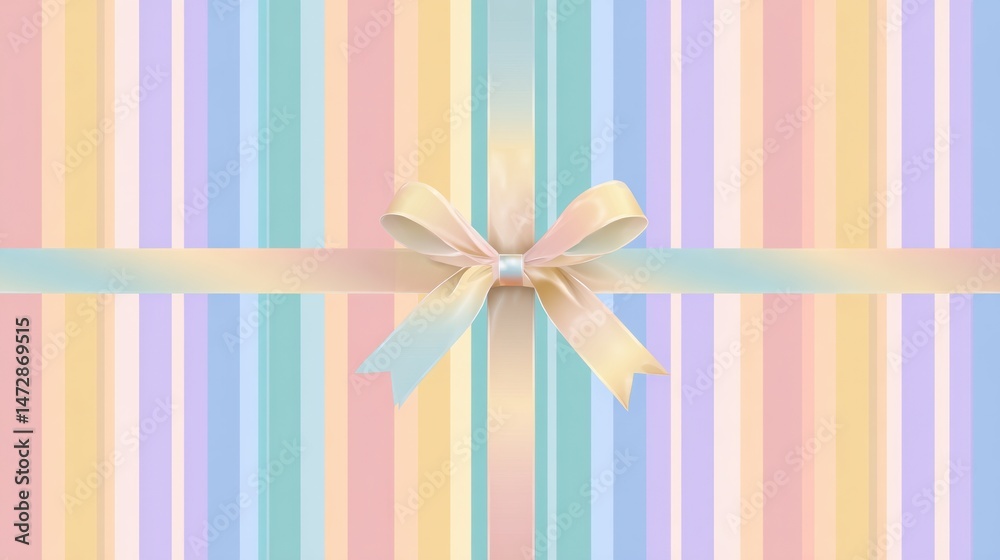 Aufkleber colorful pastel ribbon pattern featuring a large gift box with a soft bow, set against a light backd
