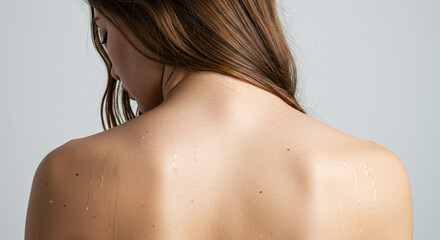 Beautiful Woman with Bare Back and Shoulders Looking Down

