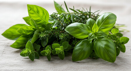 Freshly Gathered Culinary Herbs Ready For Cooking on Textured Surface