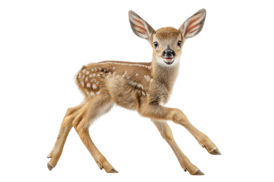 PNG Adorable baby deer fawn standing alertly on white background