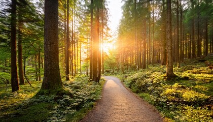sunset pathway in a serene forest