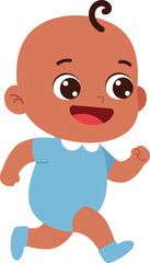 Fototapeta premium Baby boy running happily in blue romper outfit vector illustration for children designs and playful themes 