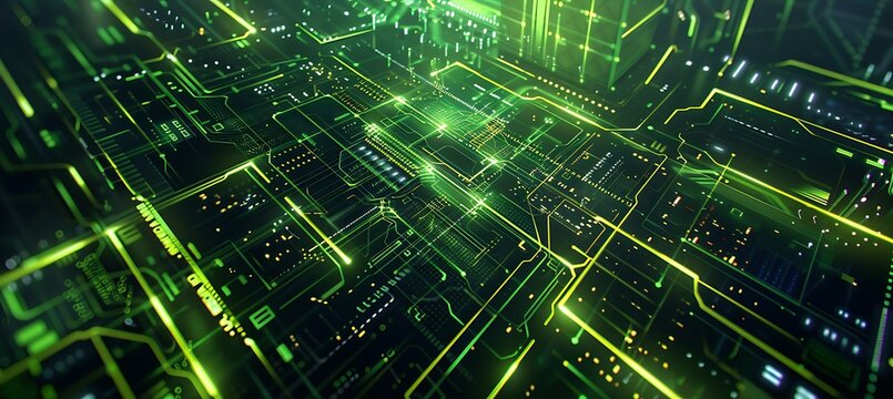 Innovative Cyber Security Concept on Green Digital Grid &ndash; High-Tech Visual Background for Creative Design Resources