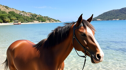 Obraz premium Beautiful bay horse in summer