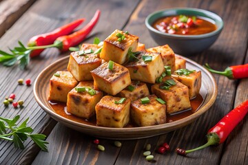 Spicy Grilled Tofu Cubes With Chili Sauce