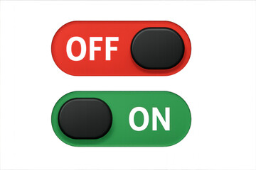 Red and green switch button with the words 'off' and on isolated on transparent background.