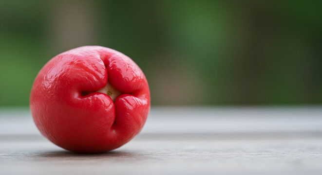 Isolated Rose Apple Freshness on Wooden Surface With Blurred Background