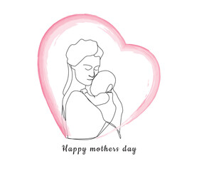 vector continuous one line drawing of Happy Mothers day celebration