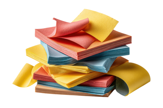 PNG Colorful stack of multicolored sticky notes in yellow, red, blue