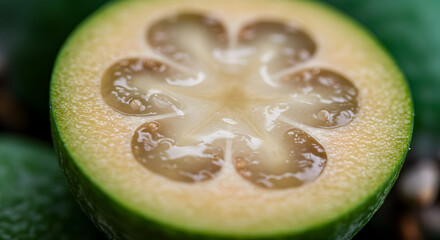 Close Up of a Feijoa Slice Showing Star Shaped Seed Cavity Pattern
