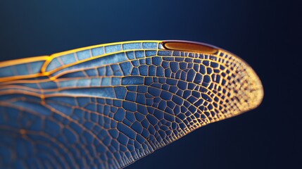 Stunning Closeup of a Dragonfly Wing Vein Detail Blue Gold Hues Nature Macro Photography