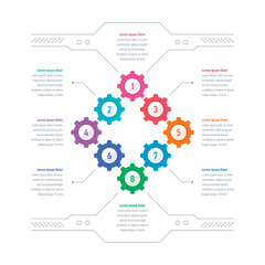 industry gear infographic template. eight steps infographic template. infographic template for business, education, annual report, magazine