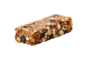 PNG Nutty chocolate chip granola bar with dried fruit and seeds on black background