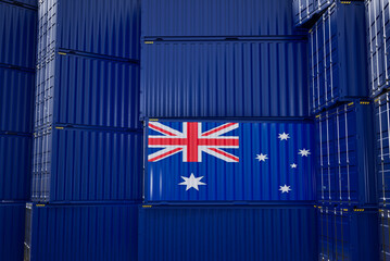 Cargo shipping container with Australian flag, shipping and freight transportation of Australia concept.