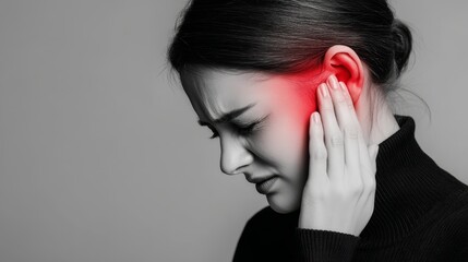 Person touching ear, dealing with extreme earache