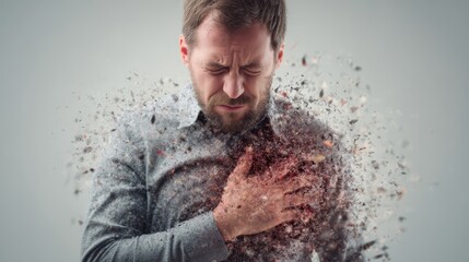 Person clutching chest, experiencing heart pain symptoms