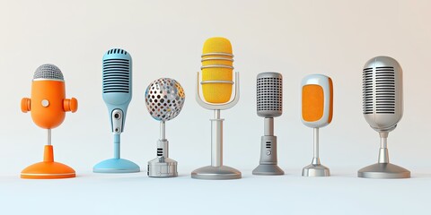 Retro microphones in various colors