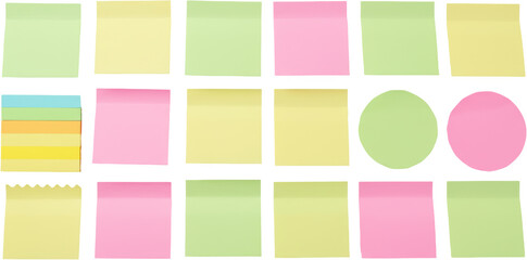 Fototapeta premium Colorful sticky notes in various shapes and sizes on white background 