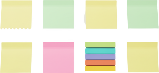 Variety of colorful sticky notes arranged in a grid layout  