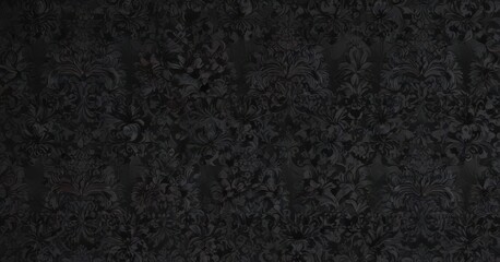 Fototapeta premium Seamless black gothic wallpaper, heavy floral damask pattern, sophisticated, graphic