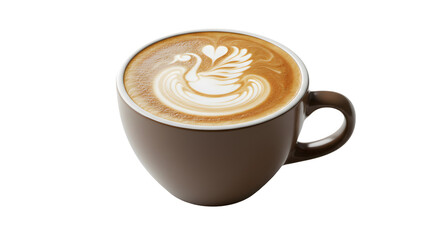 Latte Art: A perfect cup of latte features an artful swan design, inviting warmth and a touch of elegance.