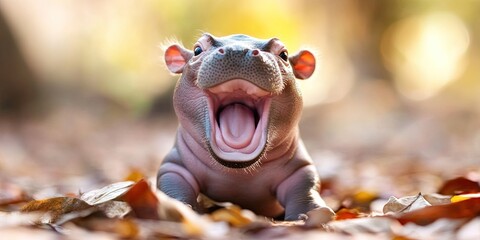 happy smiling baby hippo 