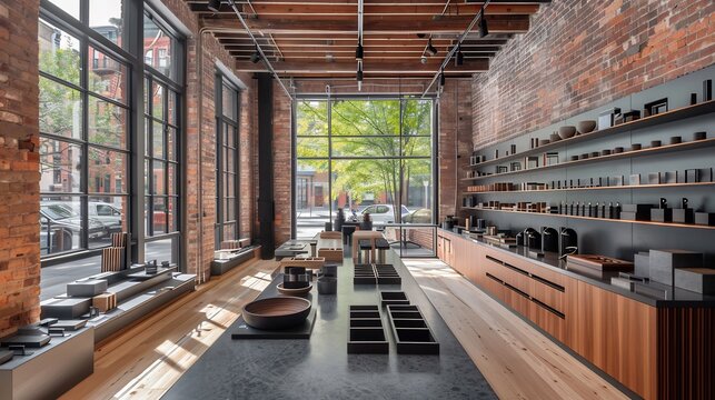 Design workshop that emphasizes stark contrasts between materials textures and forms The space features monochromatic models and full scale prototypes showcasing bold architectural statements