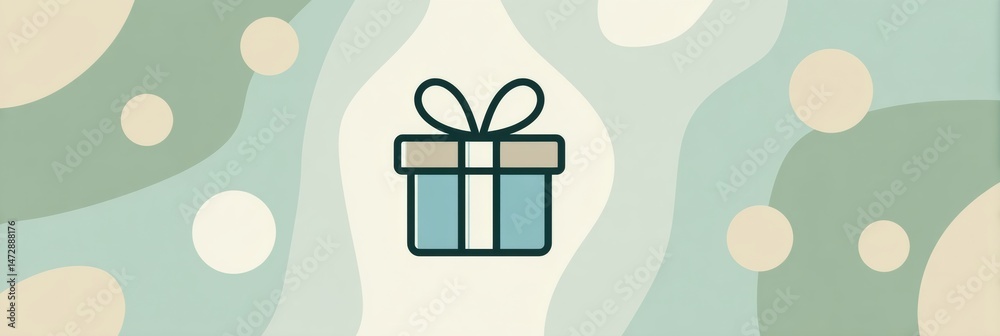 Fototapete minimalist icon of a gift box set against an abstract pattern showcasing soft colors and whimsical s